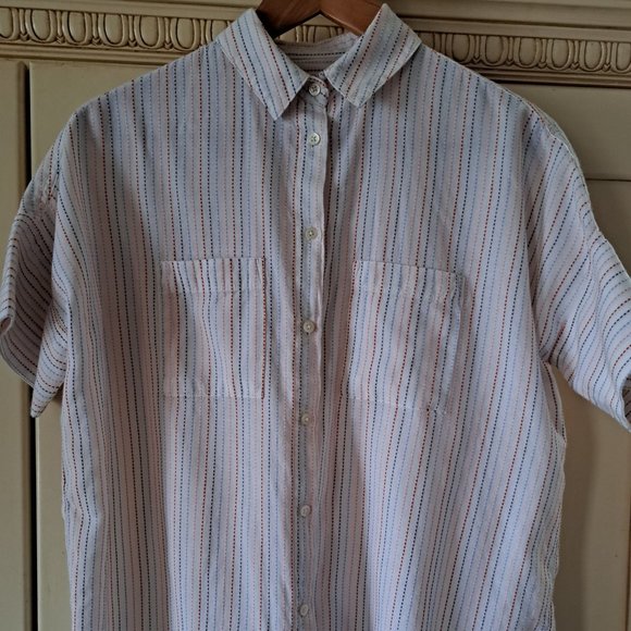 Madewell Women's Short Sleeve Courier Rainbow Stripe Button Down Sz XS - Picture 1 of 12